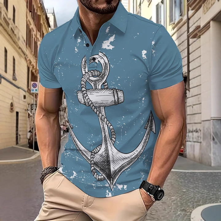 Herren Kurzarm Poloshirt mit maritimem Ankerdesign Echoarchiv