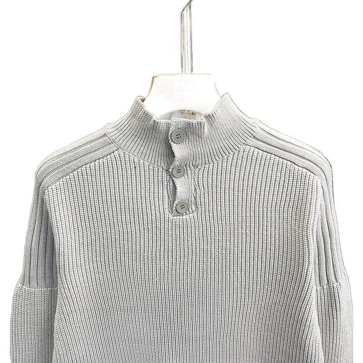 Herren Grobstrick-Pullover mit halber Knopfleiste und hohem Stehkragen Echoarchiv