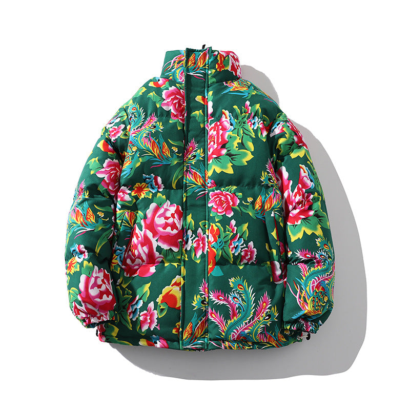 Damen Gefütterte gesteppte Pufferjacke mit großfloralem Print und Stehkragen Echo Archiv