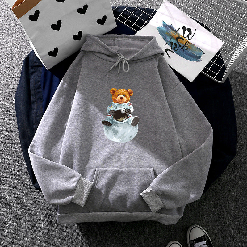 Damen weicher Oversize-Kapuzenpullover mit kawaii Pilzfrosch-Print, Kängurutasche und gerippten Bündchen – Auréline
