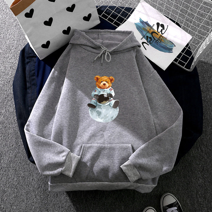 Damen weicher Oversize-Kapuzenpullover mit kawaii Pilzfrosch-Print, Kängurutasche und gerippten Bündchen – Auréline