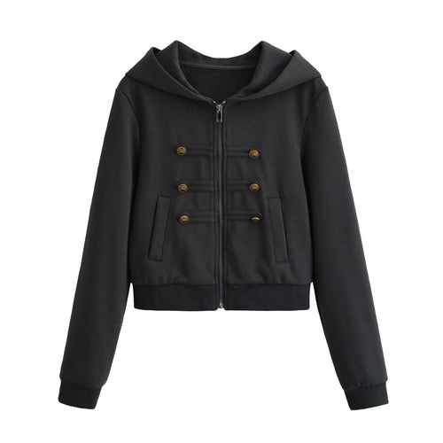 Damen Cropped Kapuzenblouson mit dekorischer Doppelreihe und verdecktem Reißverschluss Echo Archiv