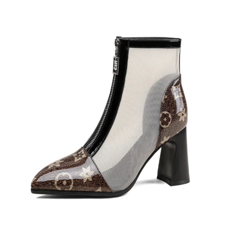 Damen Elegante Netze Stiefeletten mit Blockabsatz – Varelle