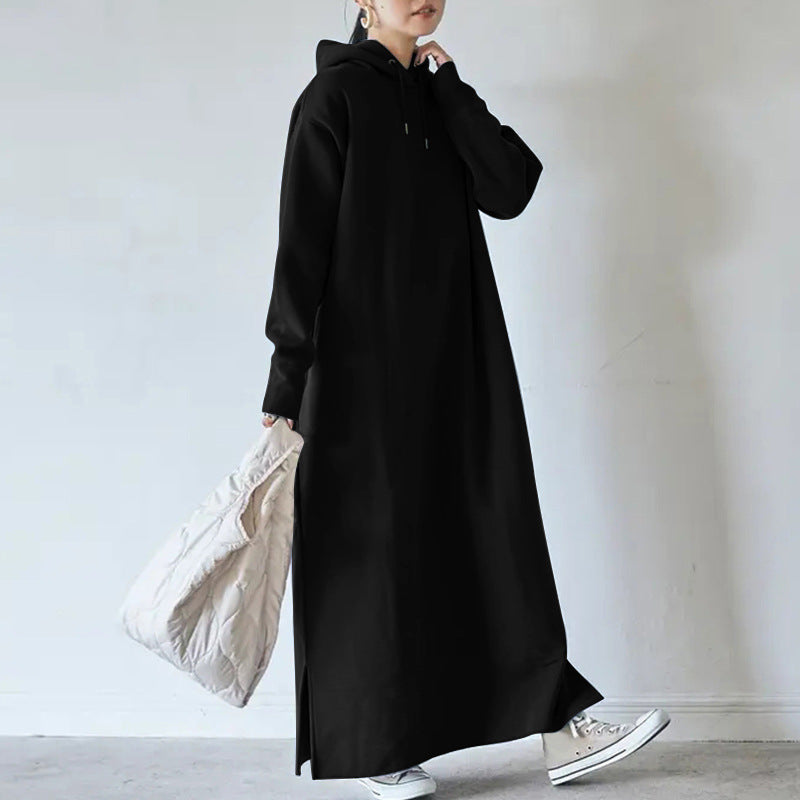 Damen nan Oversize Kapuzenmaxikleid mit geradem Schnitt und Seitenschlitz Echo Archiv