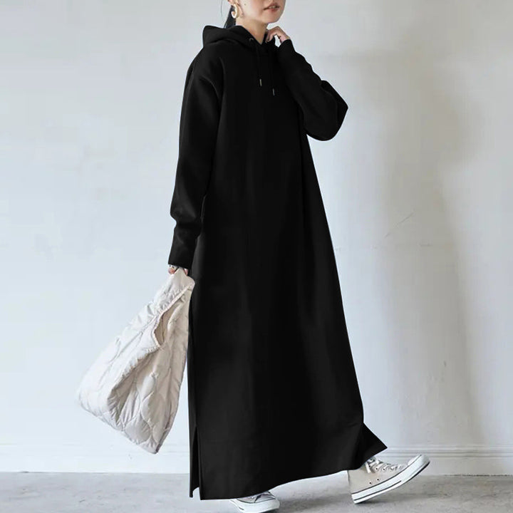 Damen nan Oversize Kapuzenmaxikleid mit geradem Schnitt und Seitenschlitz Echo Archiv