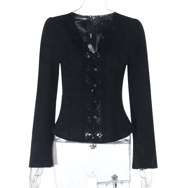 Damen Taillierter Spitzenblazer mit Knopfleiste und Peplum – Avérine