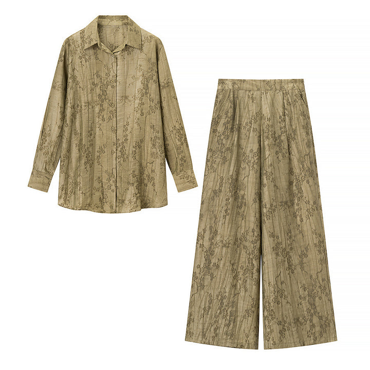 Damen Zweiteiliges Jacquard-Loungewear-Set mit Hemdbluse und weiter Palazzohose Echo Archiv