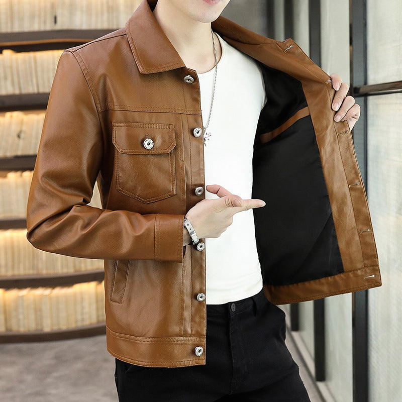 Herren modische Kunstlederjacke mit praktischen Taschen Echoarchiv 1763006573