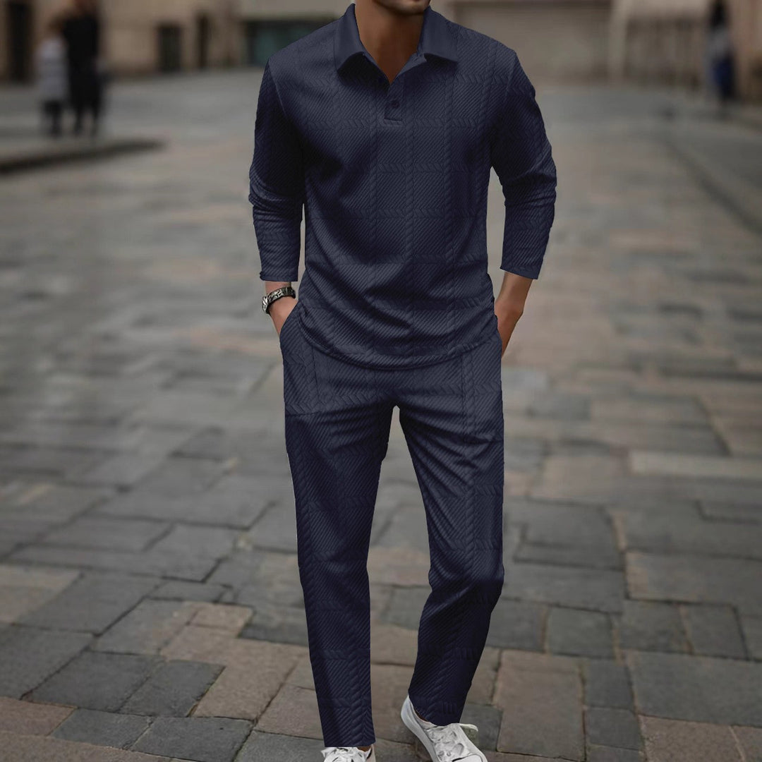 Herren modisches Langarm-Poloshirt und Slim-Fit Hose Set Echoarchiv