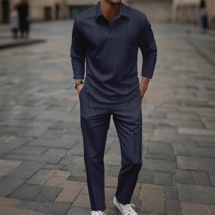 Herren modisches Langarm-Poloshirt und Slim-Fit Hose Set Echoarchiv