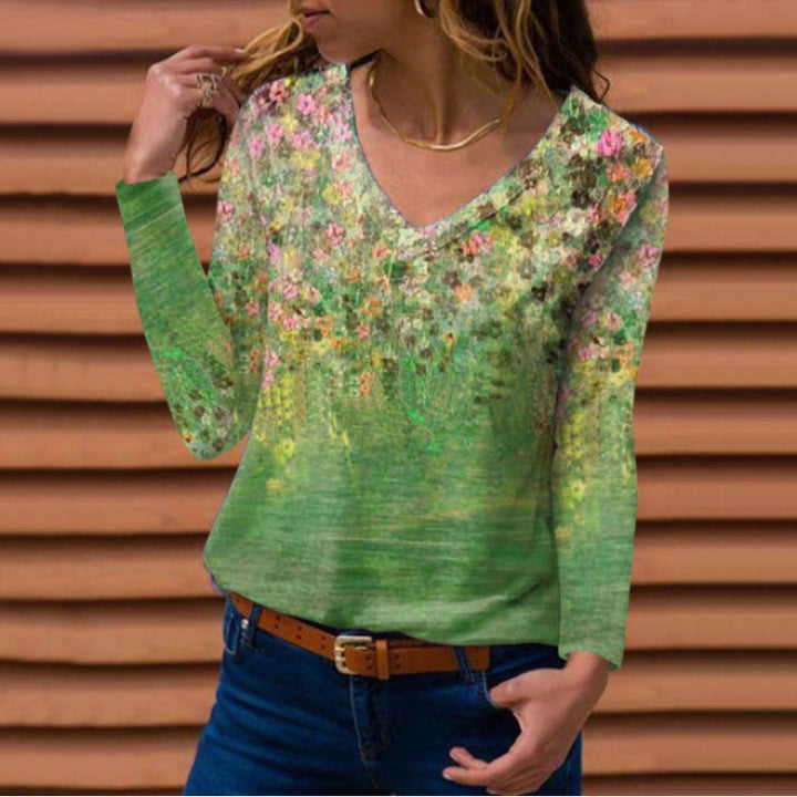 Damen Langarm V-Ausschnitt-Tunika mit floralem Aquarellprint und leichter Jersey-Qualität Echo Archiv