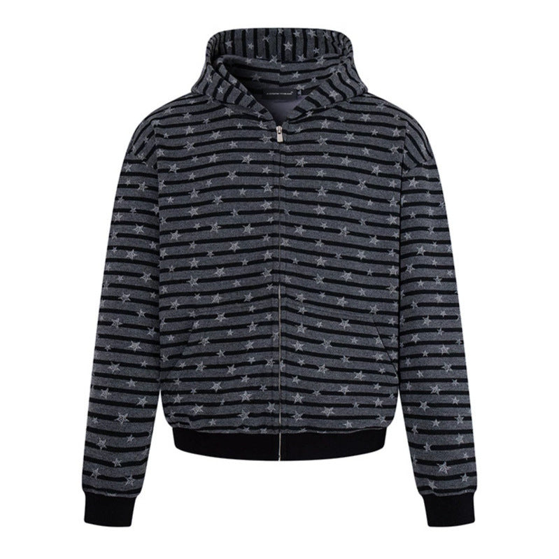 Damen Legere Kapuzen-Zipjacke im Streifenjacquard mit Sternchenstruktur Echoarchiv