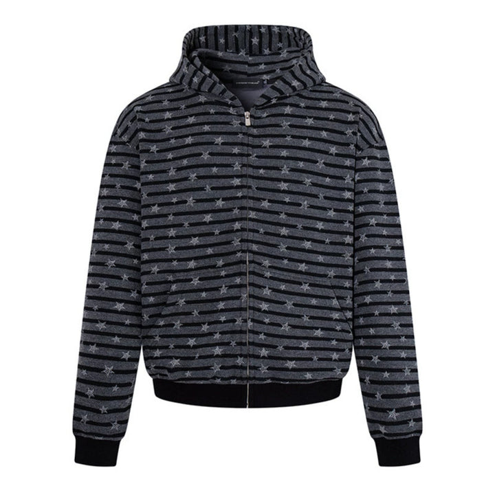 Damen Legere Kapuzen-Zipjacke im Streifenjacquard mit Sternchenstruktur Echoarchiv