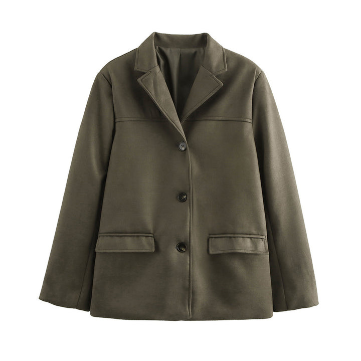 Damen elegante Velours-Optik Blazerjacke mit Reverskragen und Pattentaschen Echo Archiv