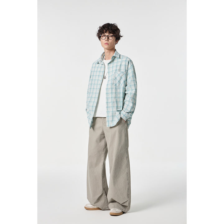 Unisex Oversize Karo-Hemdjacke aus leichter Baumwollmischung mit aufgesetzter Brusttasche Echoarchiv