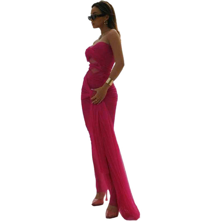 Damen Elegantes trägerloses Maxikleid mit raffinierten Drapierungen und transparenter Optik Echo Archiv