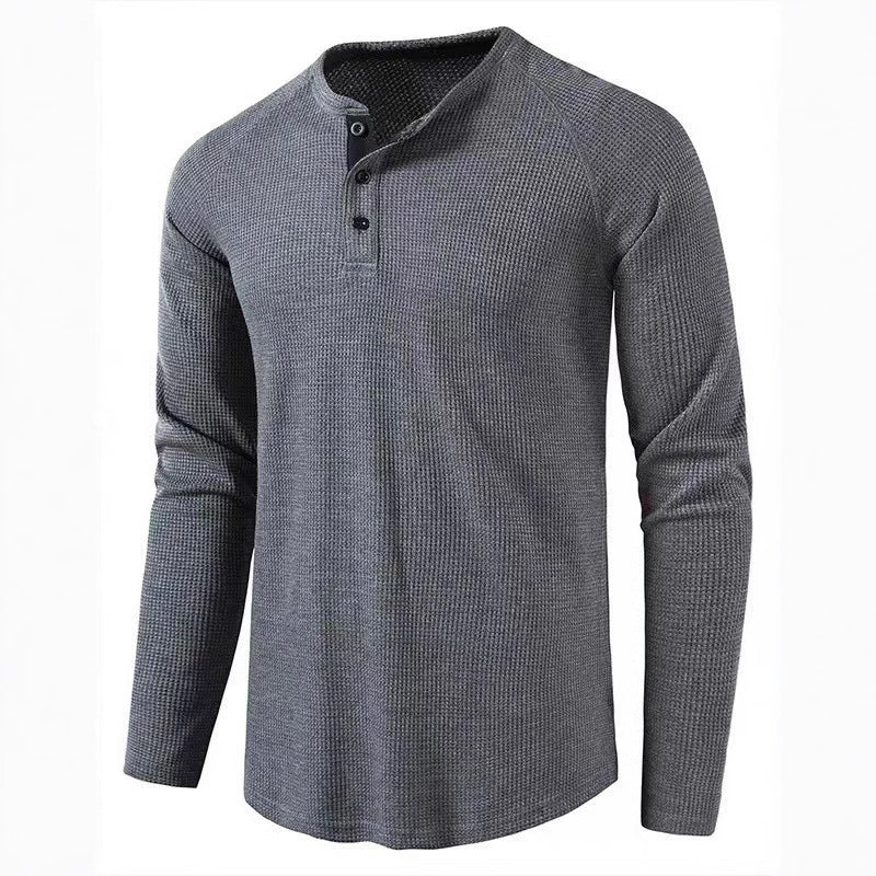 Herren Langarm Baumwollshirt mit Knopfleiste und strukturiertem Design Echoarchiv