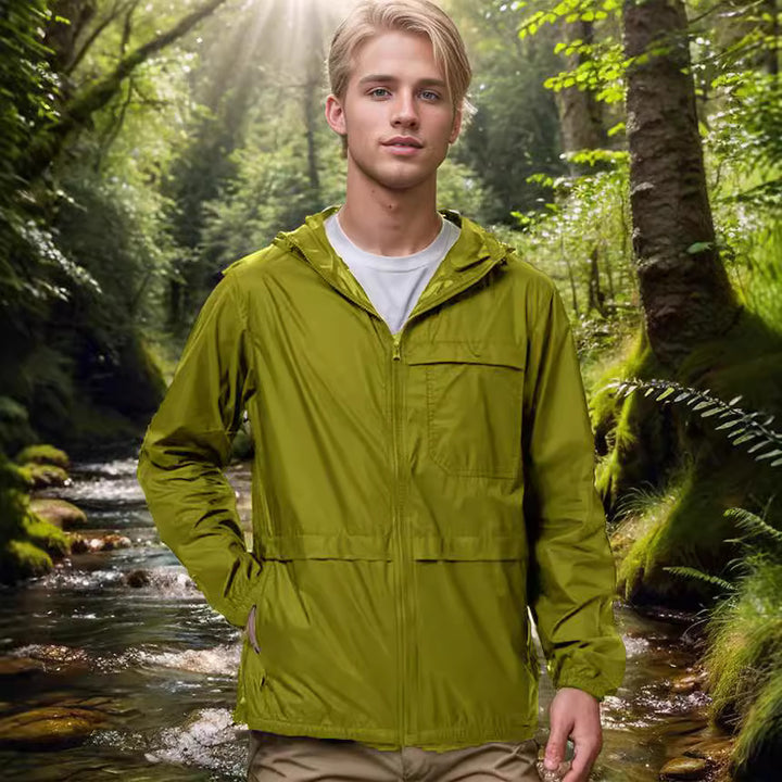 Herren leichte Outdoor-Jacke mit verstellbarem Kapuzenkragen und funktionalen Taschen Echoarchiv