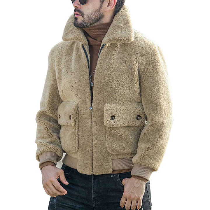 Herren kuschelige Teddyfelljacke mit praktischen Taschen Echoarchiv
