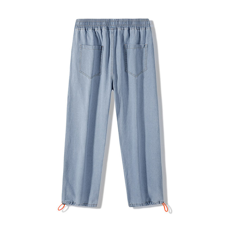 Herren Weite Denim-Jogginghose mit Elastbund, Tunnelzug & verstellbaren Beinabschlüssen Echoarchiv