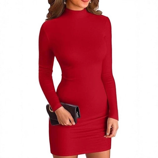 Damen Figurbetontes Rollkragen‑Minikleid aus Stretch‑Jersey mit Langarm – Élara