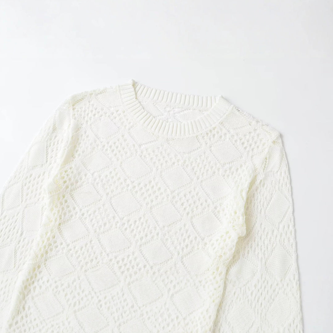 Damen Ajourgestrickter Cropped-Pullover mit Rundhals und Rautenmuster Echo Archiv