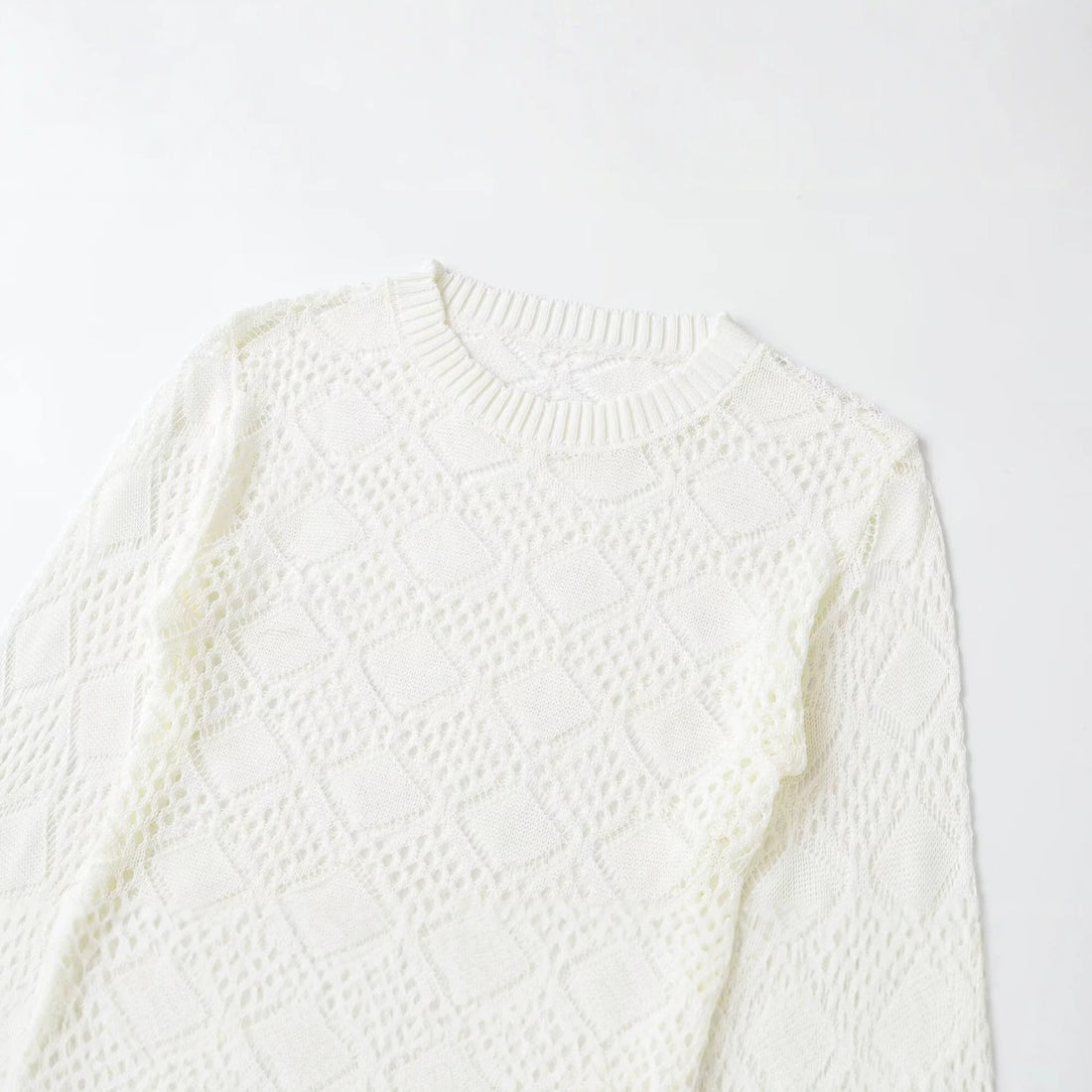 Damen Ajourgestrickter Cropped-Pullover mit Rundhals und Rautenmuster Echo Archiv