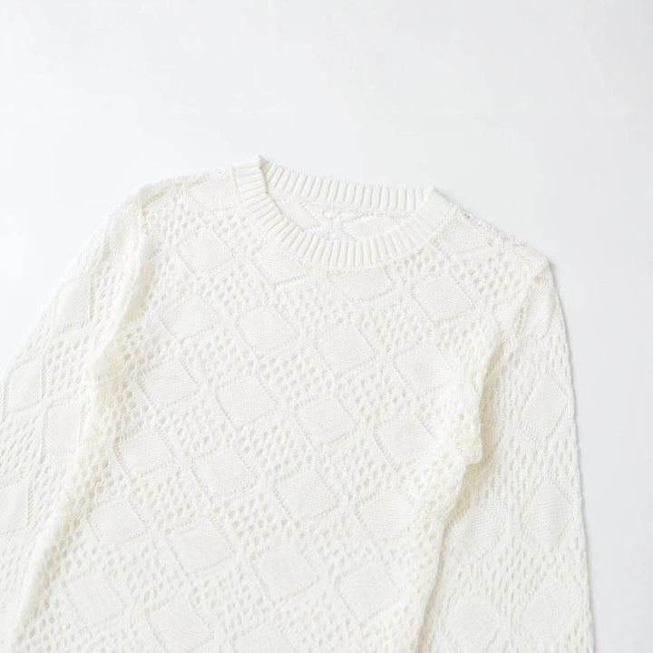 Damen Ajourgestrickter Cropped-Pullover mit Rundhals und Rautenmuster Echo Archiv