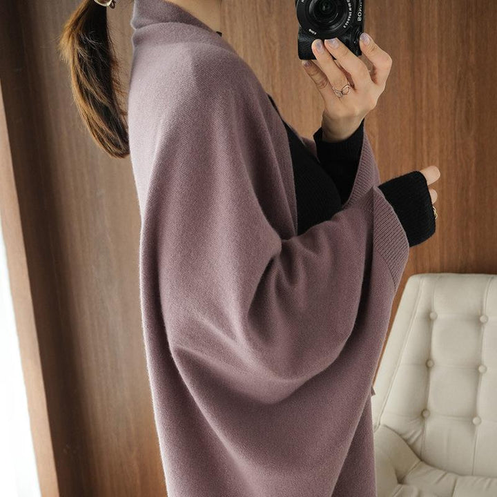 Damen Langer offener Kaschmir‑Look Strick-Wrap mit überschnittener Ärmelpartie Echoarchiv