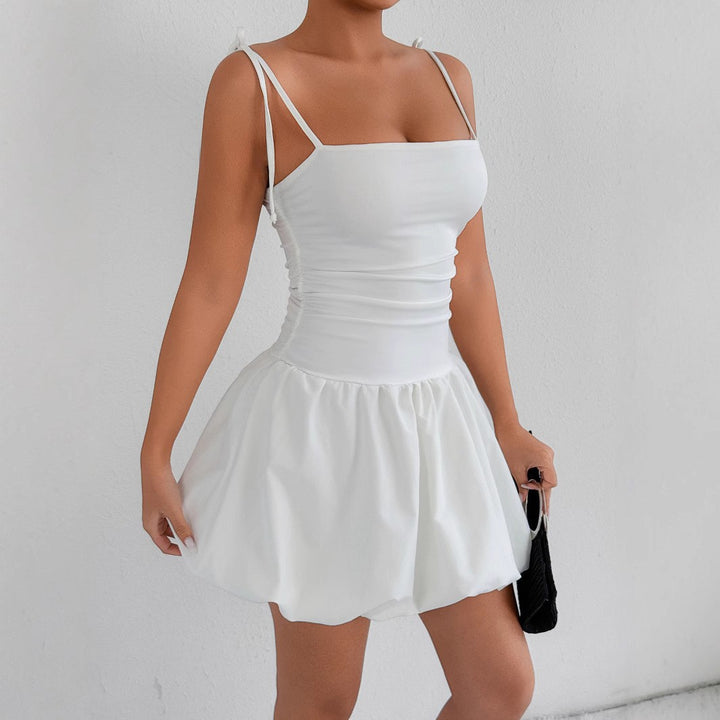 Damen verspieltes Minikleid mit Spaghetti-Trägern und gerafftem Rock Echo Archiv