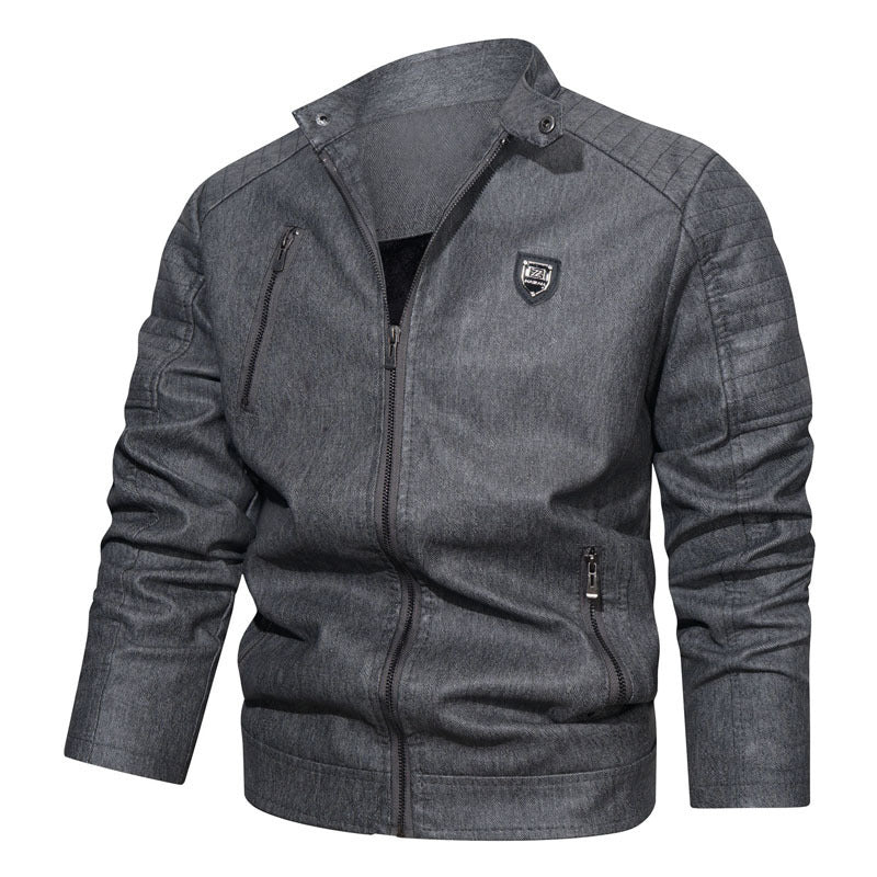 Herren robustes Denim‑Look Fieldblouson mit gesteppter Schulterpartie und Reißverschlussdetails Echoarchiv