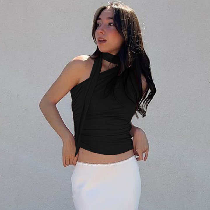 Damen asymmetrisches Top mit bindbaren Schlaufen und Raffung Echo Archiv