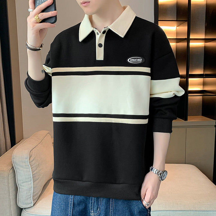 Herren modischer Sweatshirt mit klassischem Polokragen und auffälligen Streifen Echoarchiv