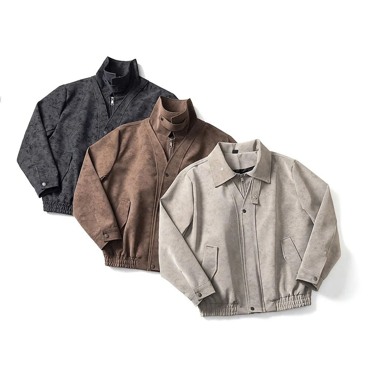 Herren Boxy-Übergangsjacke mit Velours‑Optik, verdecktem Reißverschluss & variablem Kragen Echoarchiv