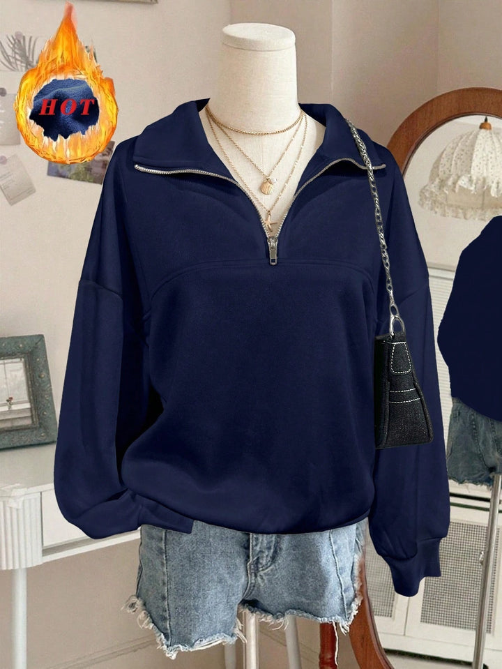 Damen nan Oversize Sweatshirt mit halbem Reißverschluss, Stehkragen und Ballonärmeln Echo Archiv