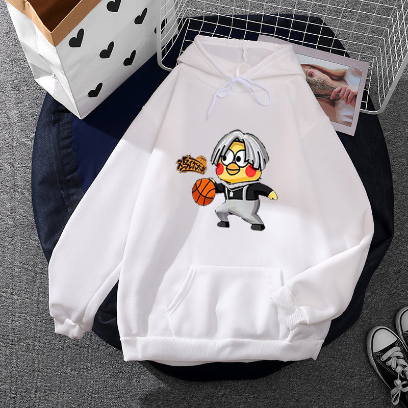 Unisex Kapuzenpullover mit Comic-Küken Basketballprint, Kängurutasche und weichem Fleece – Auréline