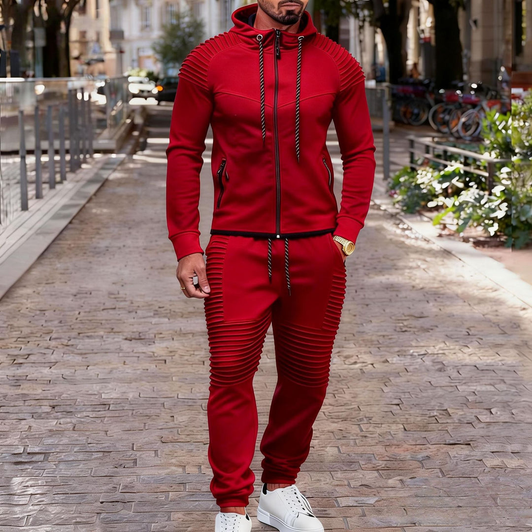 Herren sportives Kapuzen-Sweatset mit gerippten Biker-Paneelen – Cavarno