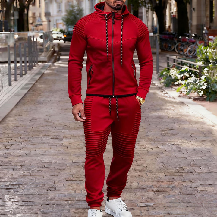 Herren sportives Kapuzen-Sweatset mit gerippten Biker-Paneelen – Cavarno
