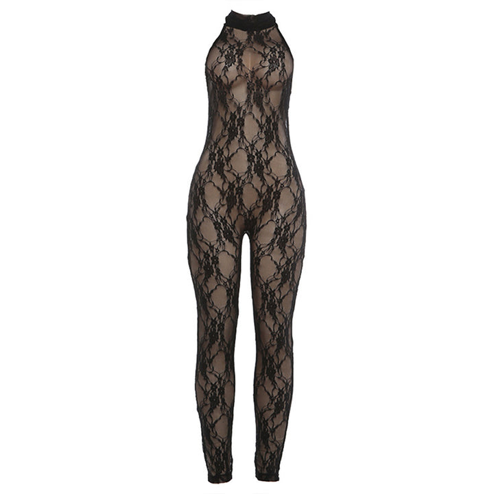 Damen Jumpsuit aus feiner Spitze mit hohem Kragen und figurbetontem Schnitt Echo Archiv