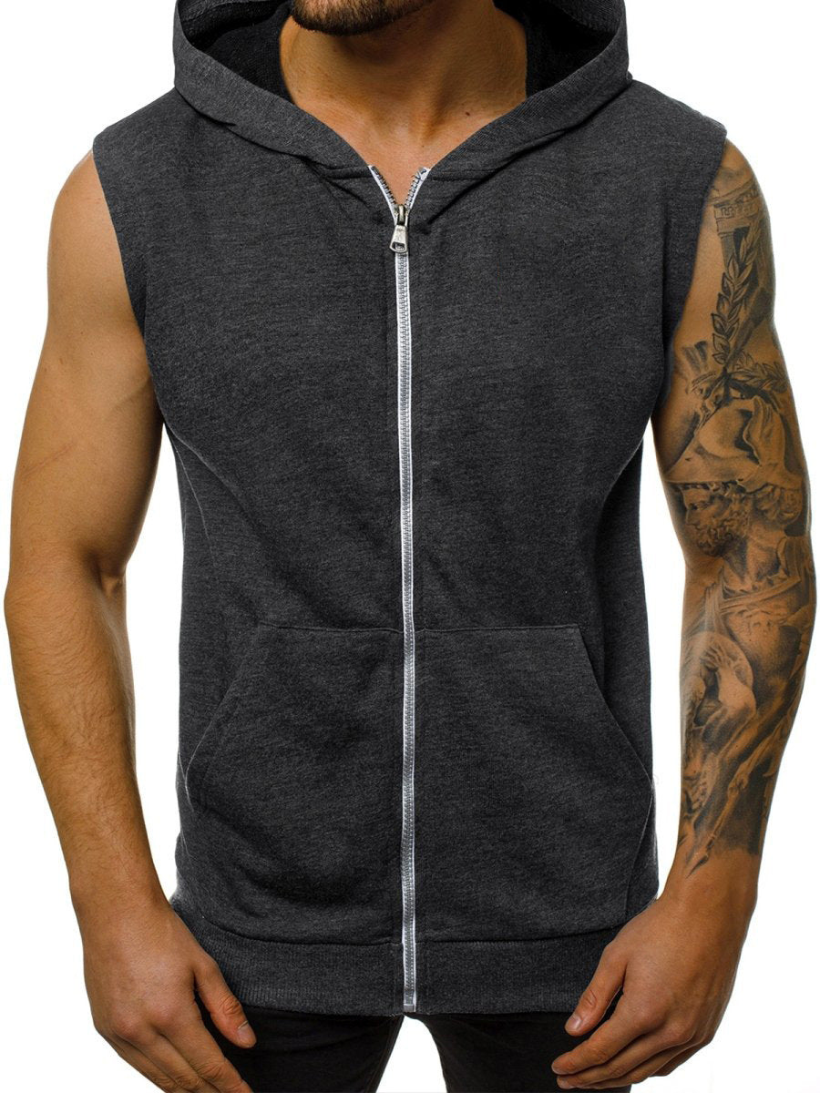 Herren ärmelloser Kapuzenpullover mit durchgehendem Reißverschluss und praktischen Taschen Echoarchiv
