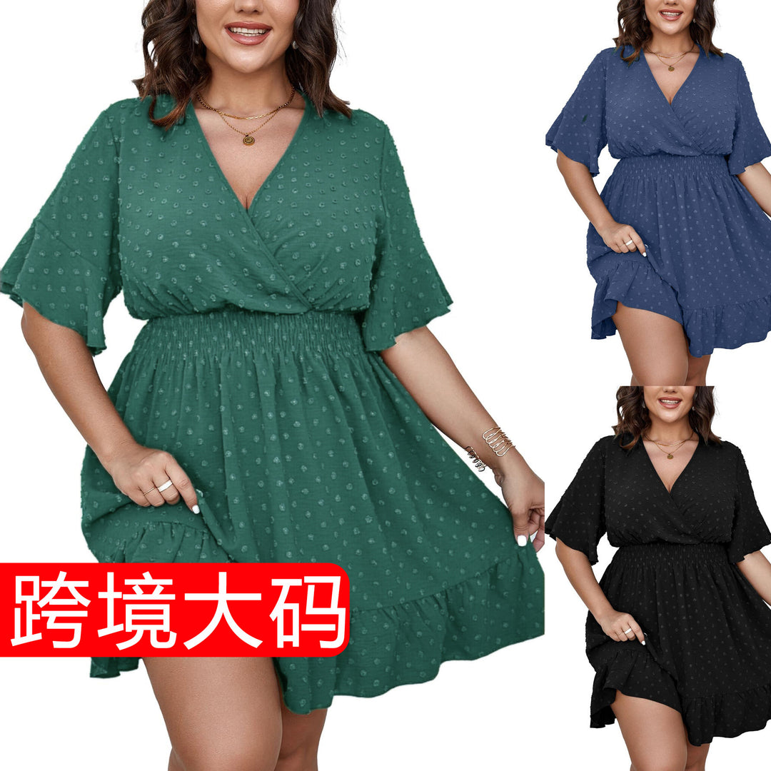Damen Midikleid mit drapiertem V‑Ausschnitt, Smok-Taillenband und Volantstufen – Élara