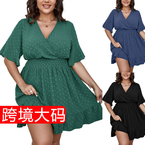 Damen Midikleid mit drapiertem V‑Ausschnitt, Smok-Taillenband und Volantstufen – Élara