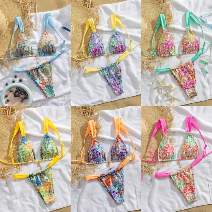Damen Triangel-Bikini mit buntem Paisleymuster und verstellbaren Trägern Echo Archiv