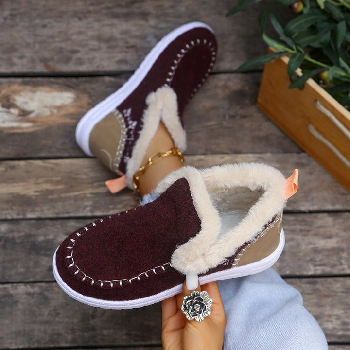 Damen Gefütterte Wolloptik‑Mokassinboots mit Kunstfellkragen und flexibler Gummisohle Echo Archiv