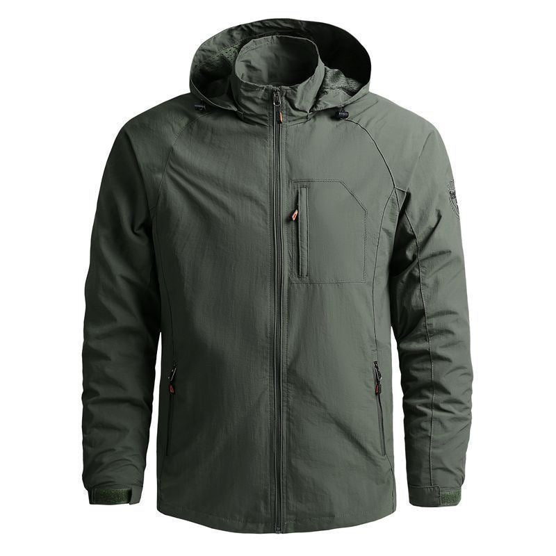 Herren leichte technische Kapuzen-Fieldjacke mit Brustreißverschluss und Multifunktions‑Taschen Echoarchiv