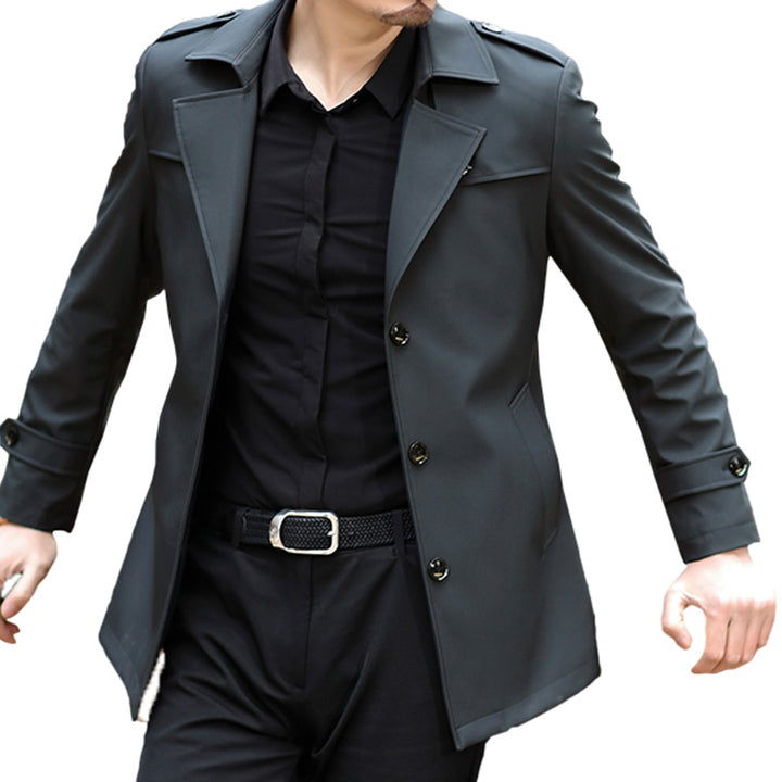 Herren modische Übergangsjacke mit hohem Kragen und elegantem Knopfdesign Echoarchiv