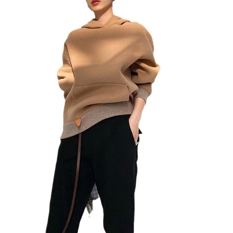Damen Oversized Sweatjacke mit Kapuze und modernem Houndstooth-Muster Echoarchiv
