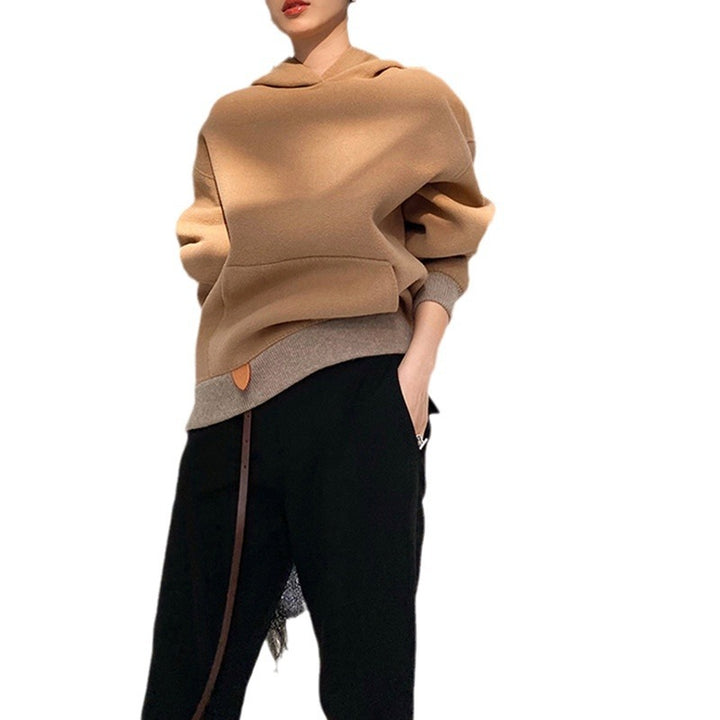 Damen Oversized Sweatjacke mit Kapuze und modernem Houndstooth-Muster Echoarchiv