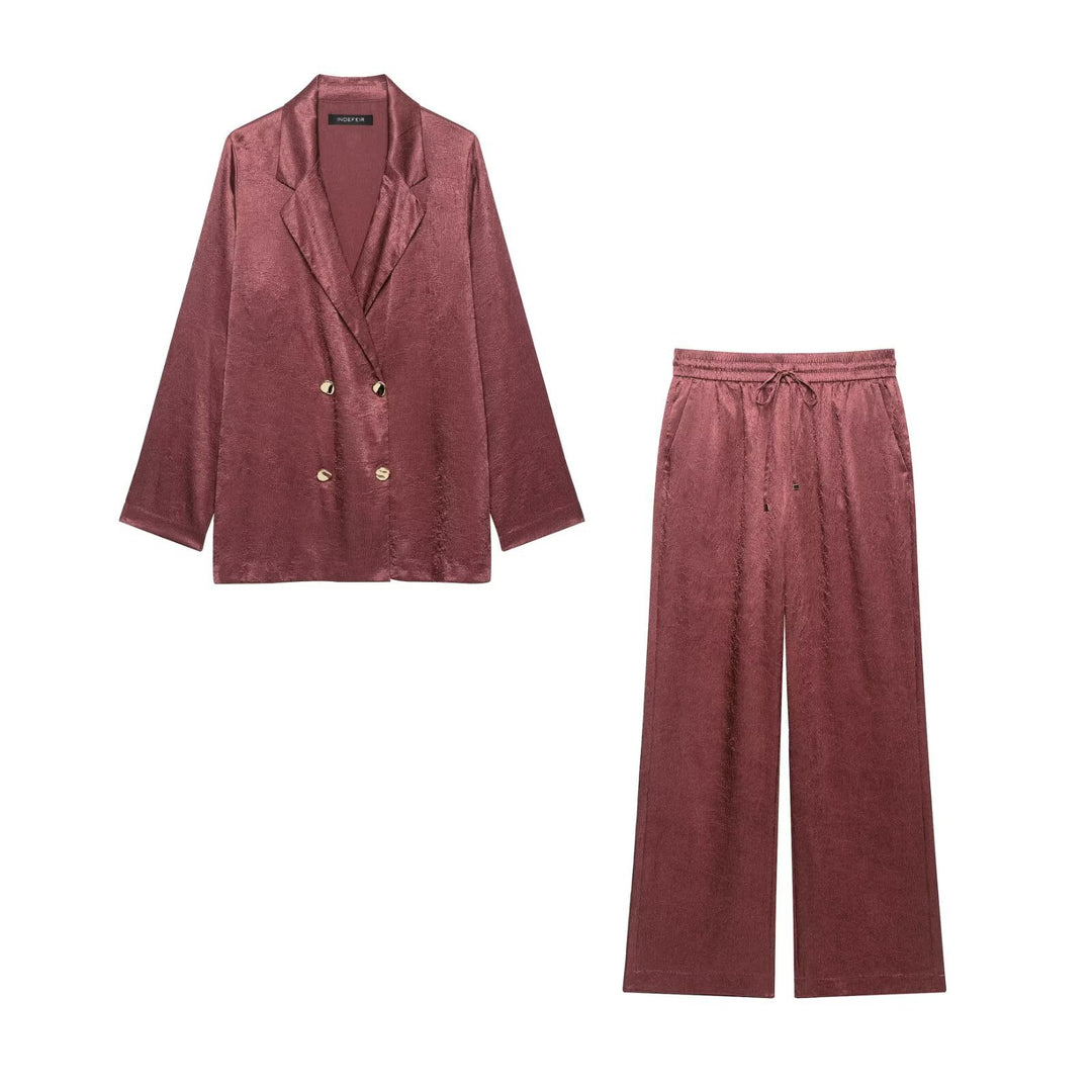Damen Weite Samt-Loungehose mit elastischem Bund, Tunnelzug und Eingrifftaschen Echoarchiv