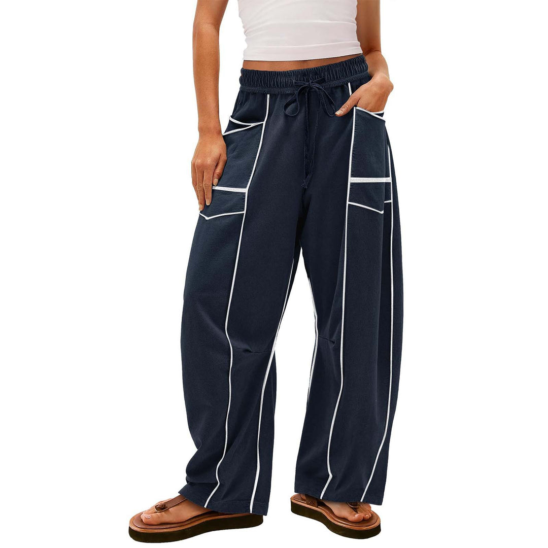 Damen nan weite Lounge-Hose mit Kordelzug, Kontrastpaspelierung und Cargo-Taschen Echo Archiv